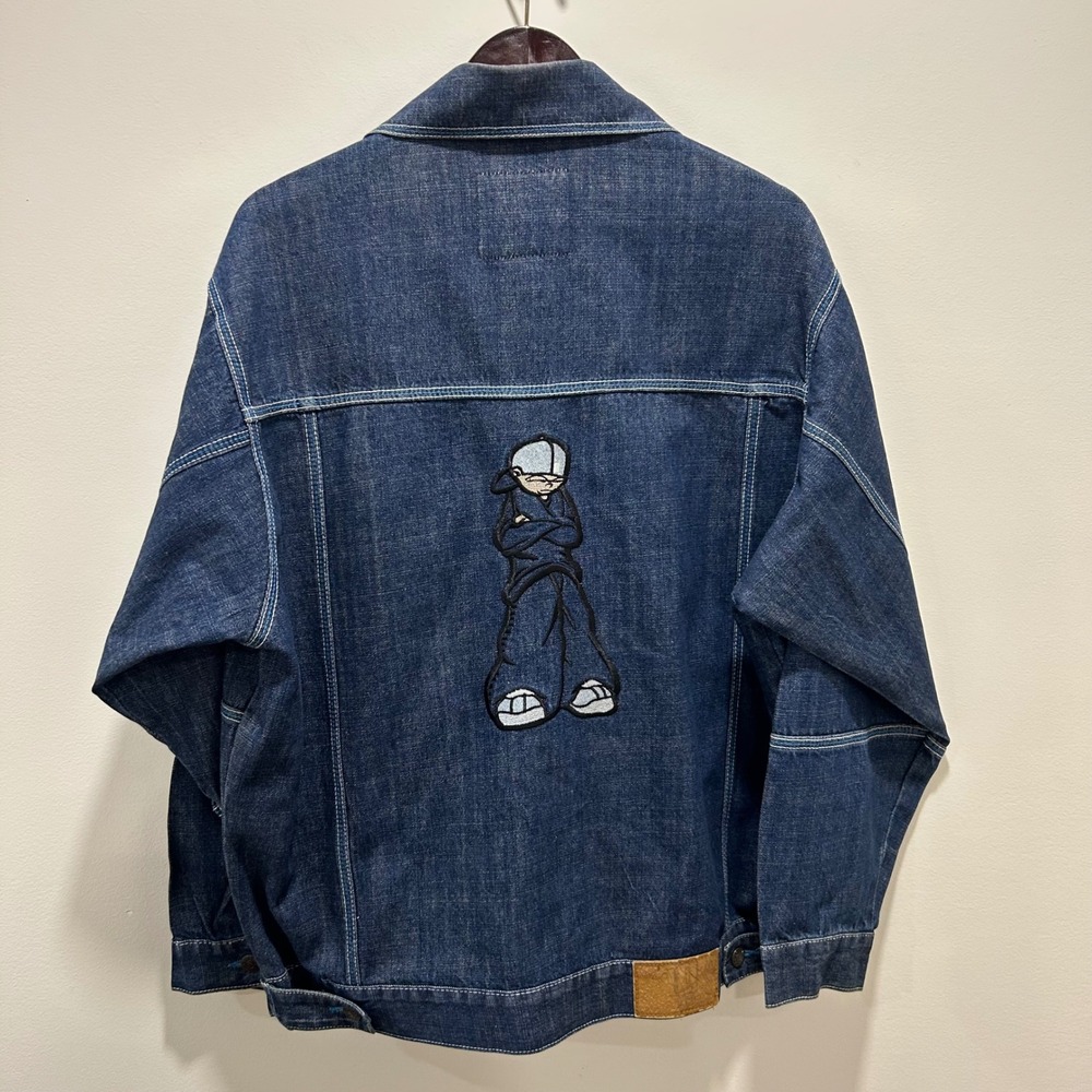LOCO The Dawn of‎ An Era Denim Jacket Embroidered Graphic Blue Jean Coat - Picture 4 of 7